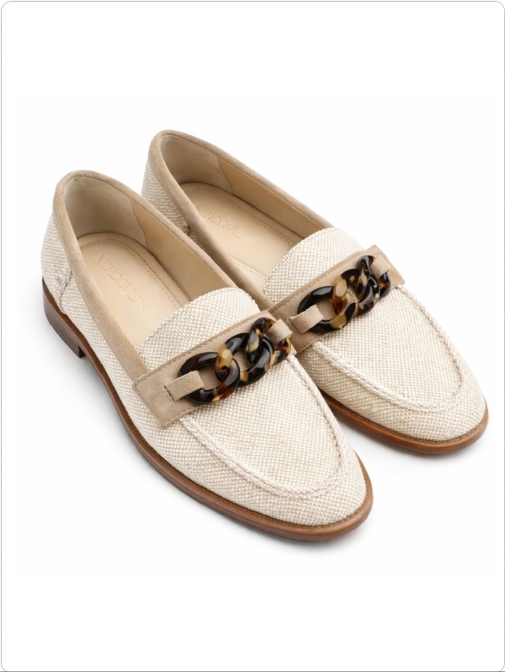 J. McLaughlin Woven Tortoise Chain Loafers 7 | Cream Resort Palm Beach Chic